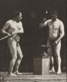 Plate 377 Two blacksmiths, hammering on anvil — figure reference